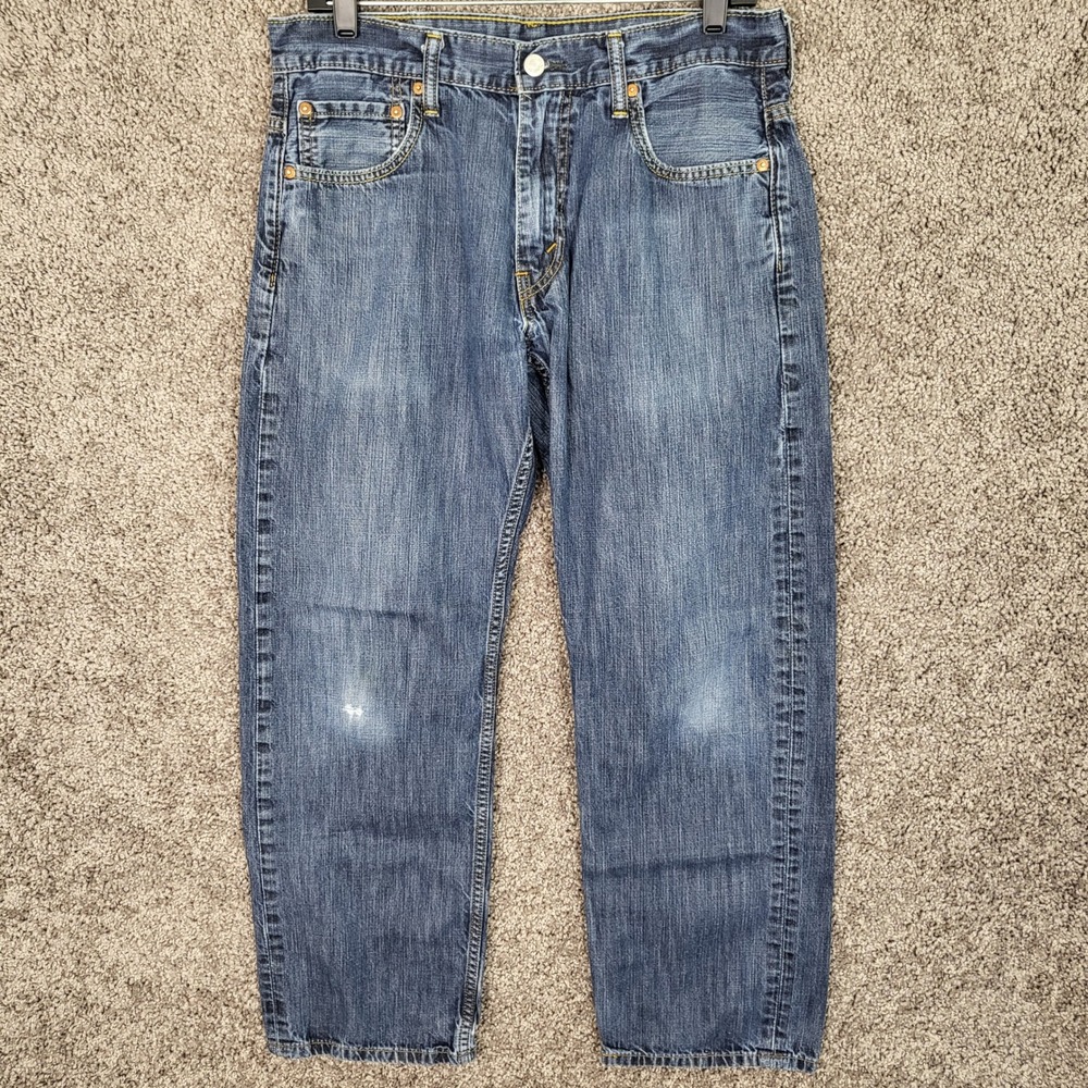 Levis 569 Mens Loose Straight Fit Blue Jeans Size 32x32 Fits‎ 32x28 Distressed